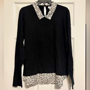 J. Crew Factory Black Leopard Print Collar Sweater Size XL NWT